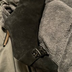 Bejeweled black suede bootie